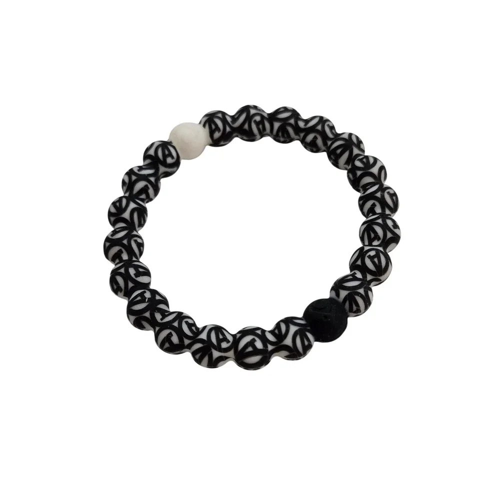 Lokai Unisex Avengers Bracelet Black White Silicone Marvel Logo XS